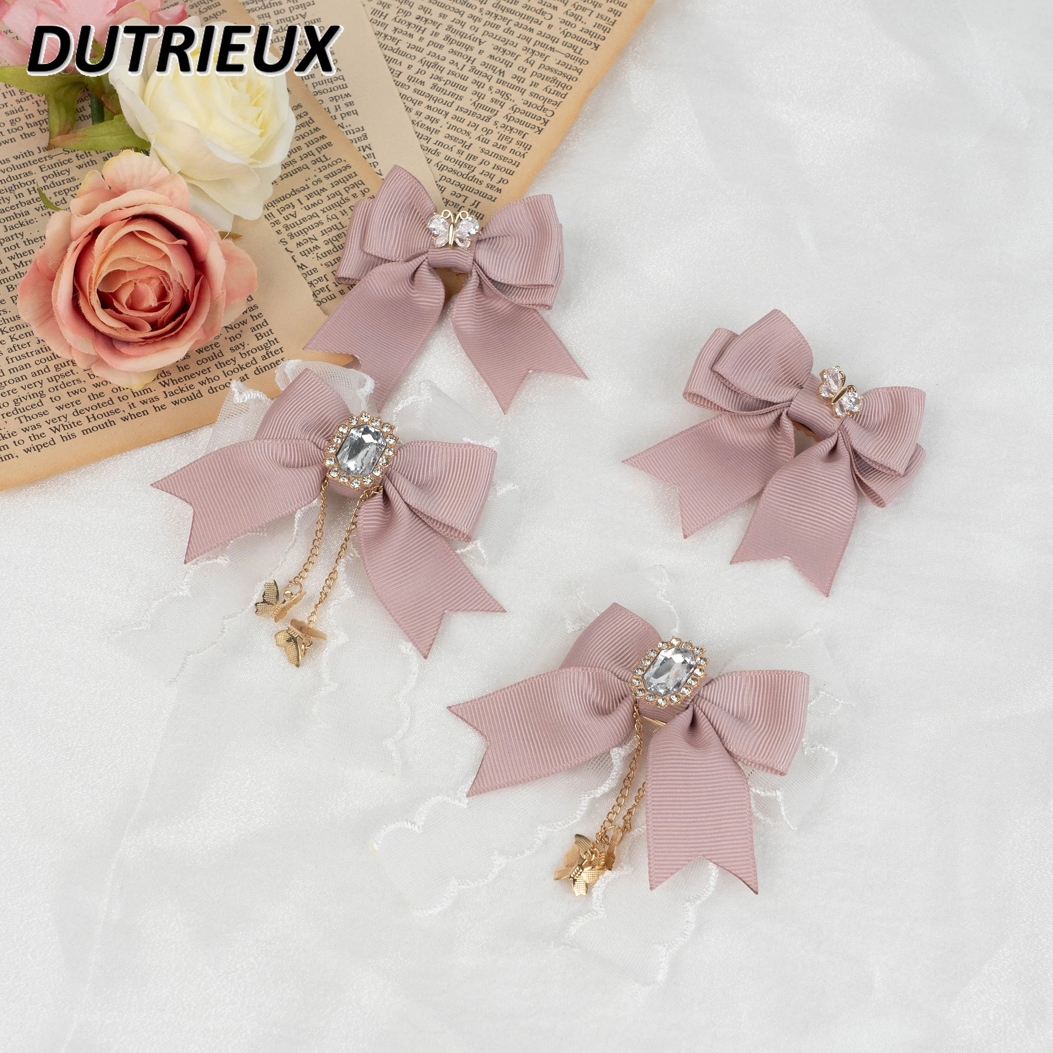 

Japanese Mine Mass-Produced Sweet Bow Hairpin Headwear Sweet Pink Side Clip Comic A Pair of Hairclips Hair Accessories for Women