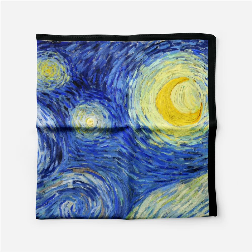 Bufanda cuadrada pequeña de sarga para mujer, Serie de pintura al óleo de Van Gogh, Sol estrellado, temperamento, decoración fresca de verano, 53cm