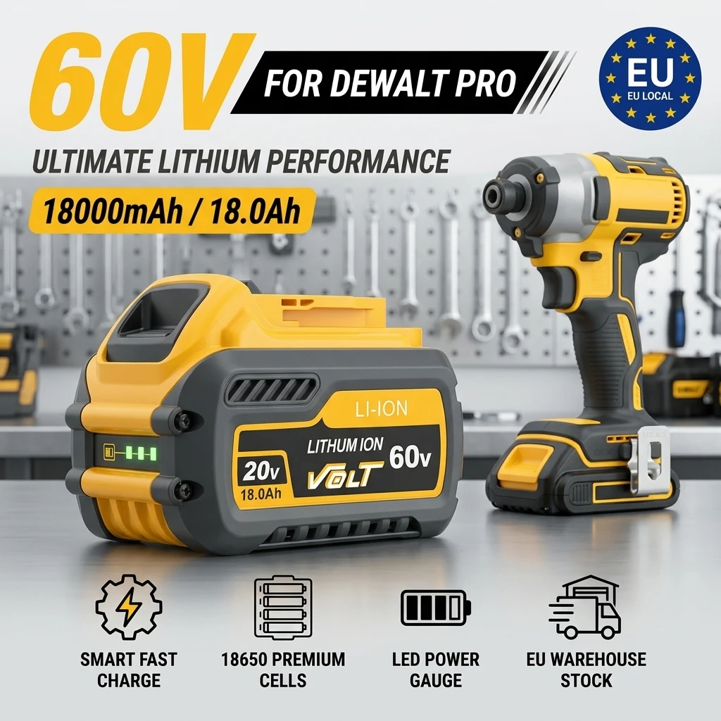 Kompatibel mit Dewei 20V-60V Dual-Voltage-Lithium-Akku 18,0Ah mit großer Kapazität, FlexVolt automatisch schaltender Werkzeugakku.