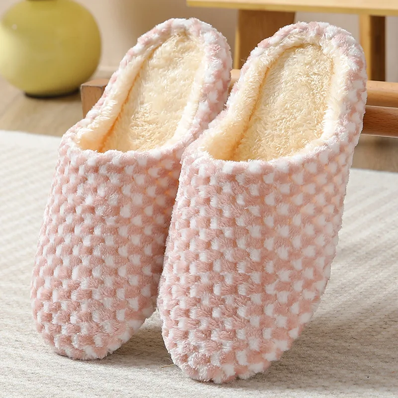 Fashionable and Sweet Candy Macaron-Colored Polka Dot Autumn and Winter Long Plush Warm Soft-Soled Silent Women's Home Slippers image 6