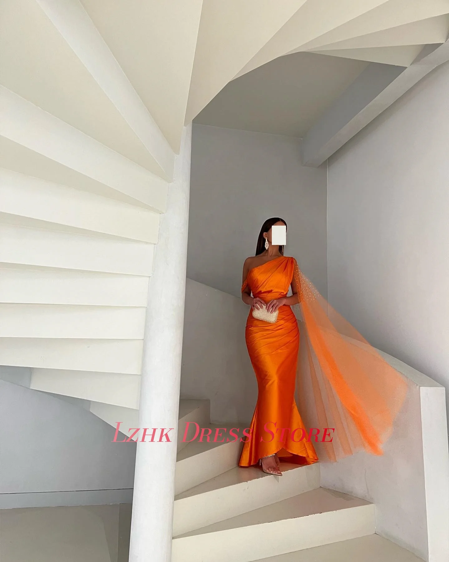 Customized Sexy Satin Mermaid One Shoulder Pearls Evening Dress Temperament Sleeveless Floor Length Bespoke Occasion Gowns