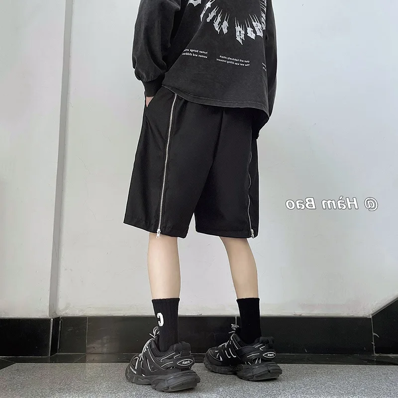 

Мужские повседневные брюки High Street Design: летние свободные спортивные брюки прямого кроя с молнией, длина 3/4