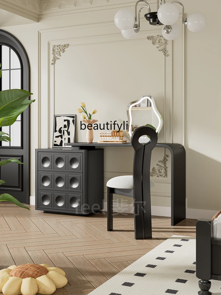 

Dresser Chest of Drawers Integrated French Makeup Table Modern Minimalist Solid Wood Bedroom Dresser