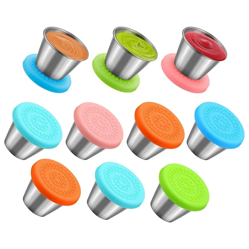 10PCS Salad Dressing Containers To Go, Reusable Small Condiment Containers With Lids, Stainless Steel Condiment Cup