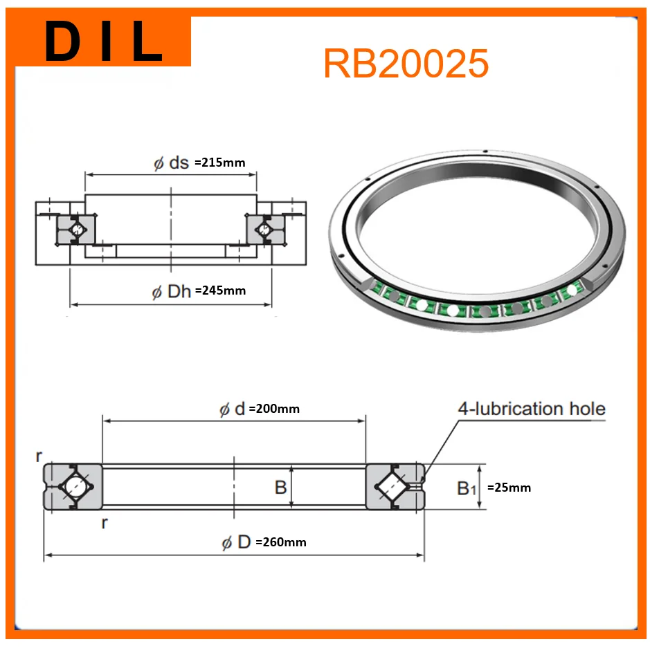 DIL Germany Cross-roller Ring RB20025 RB20025UU RB20025UUC0 RB20025UUCC0 Separable Outer Ring to replace THK IKO CRB20025