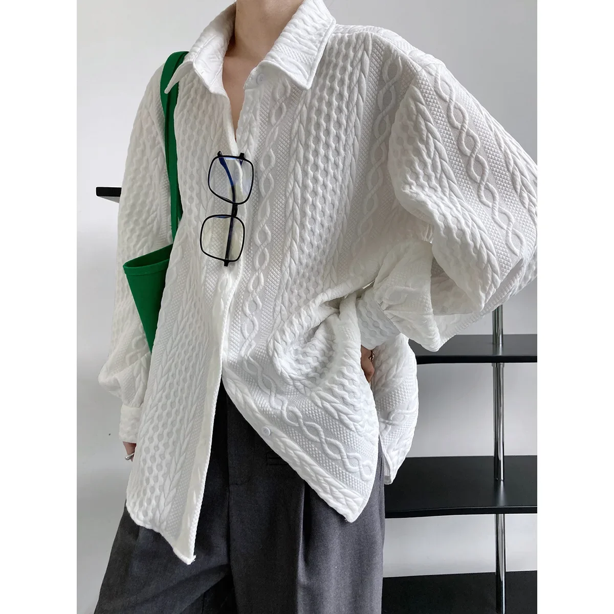 2023 spring and summer lazy style embossed shirt women\'s new loose profile lapel shirt coat tops  blouse women