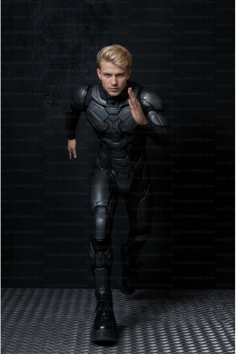

Men Cool Black Jumpsuit CyberPunk Romper Halloween Carnival Party Cosplay Steampunk Costume Party Elastic Bodysuit