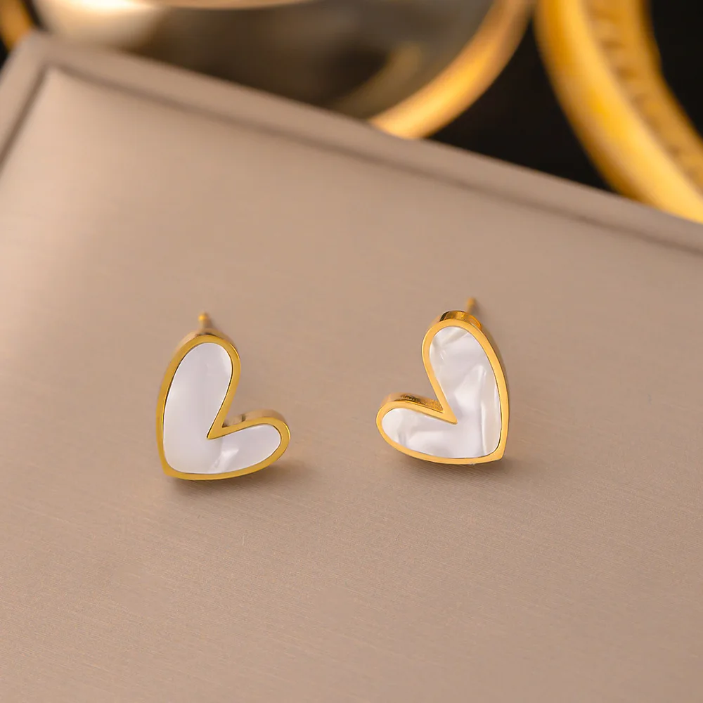 Stainless Steel Sweet Love Heart Pendant Necklace Earrings Jewelry Set For Women Girls Gold Color Chain Accessories Party Gifts