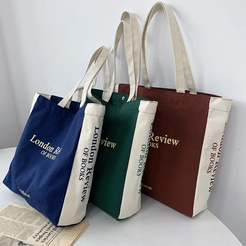 New Women Canvas Bag Large Capacity Shopping Books Bags Cotton Shoulder Bags London Letters Print Handbag Tote For Girls