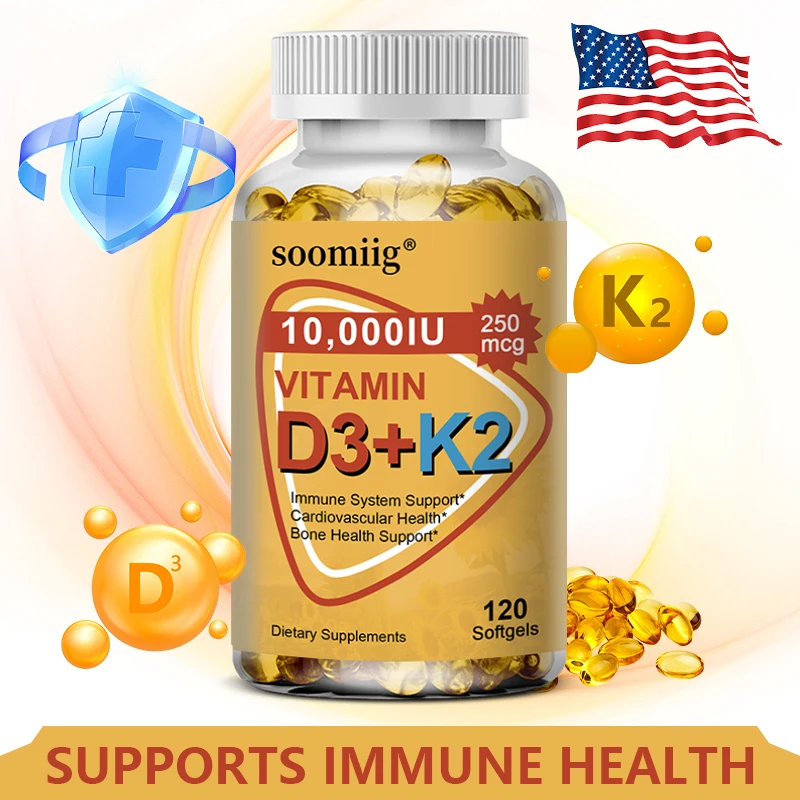 D3+K2 Supplement - 1000IU (250mcg) Joint, Bone, Cardiovascular & Immune Health, Non-GMO, Easy-to-Swallow Vitamin D & K Complex