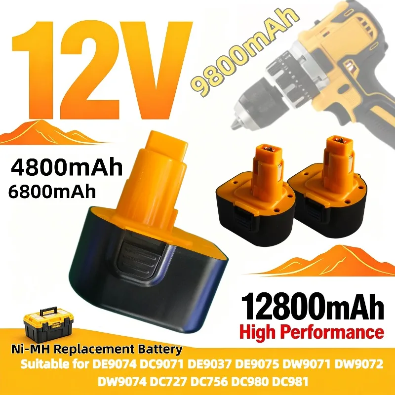 Tool Battery NI-MH 12V 4800/6800/9800/12800mAh DE9074 DC9071 DE9037 DE9075 DW9071 DW9072 DW9074 DC727 DC756 DC980 DC981