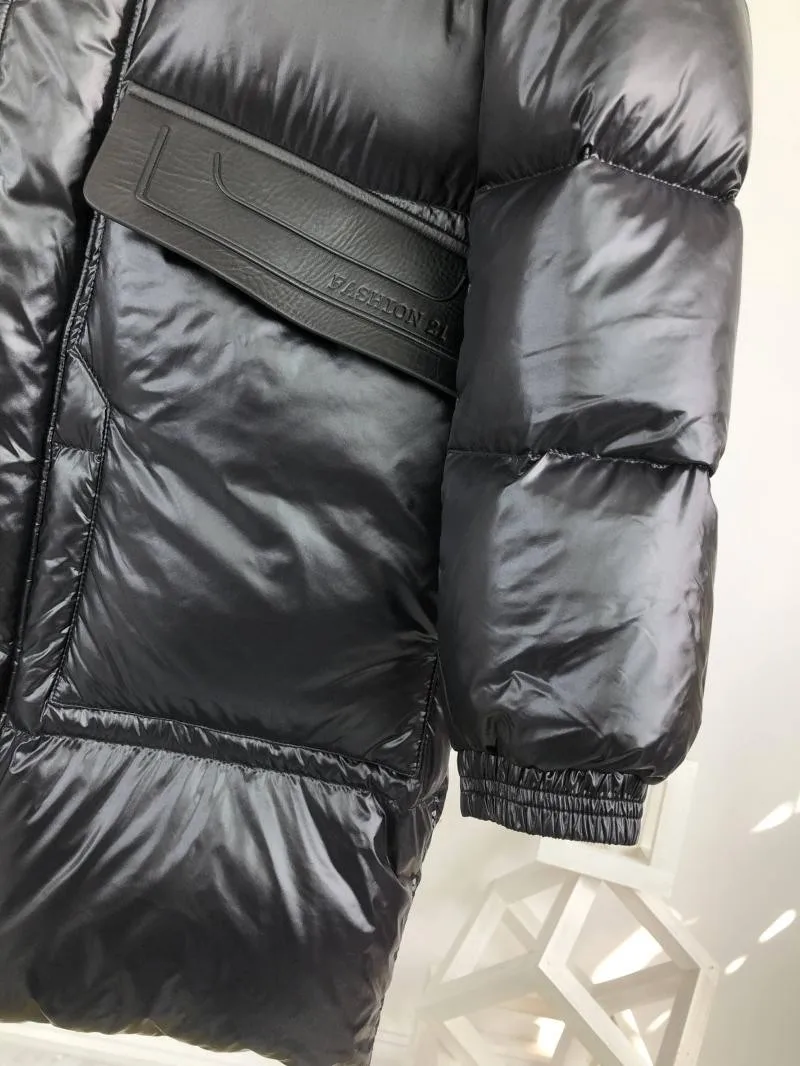 New Winter Mens Thicken Warm Medium Long Hooded Down Coat Stand Collar Zipper Fashion Casual Jacket Male High Street Overcoat