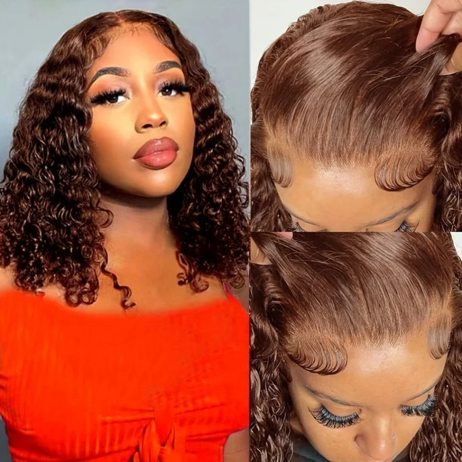 

Chocolate Brown Burmese Curly Human Hair Wig 13x4 Transparent Lace Frontal Wigs 30 36 Inch 13x6 Lace Front Water Curly Wigs