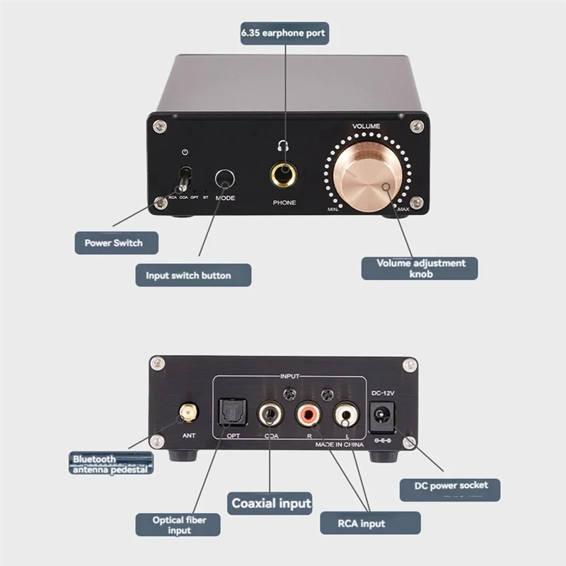 A32T-DAC A938 Bluetooth Decoder Hifi Decoder Amplifier Audio Headphone Amp Decoder Hifi Home Stereo Speaker Receiver