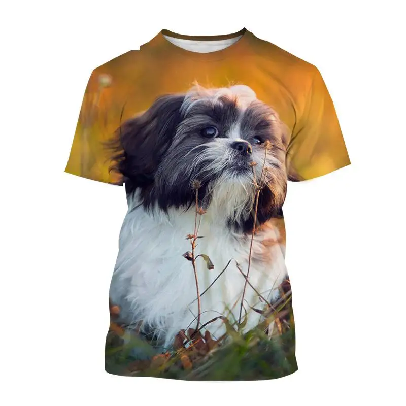 New Summer Fashion Men Ladies Kids Funny 3d Printing Shih Tzu Short Sleeves Cute Animal Pattern Sports Breathable Lightweight