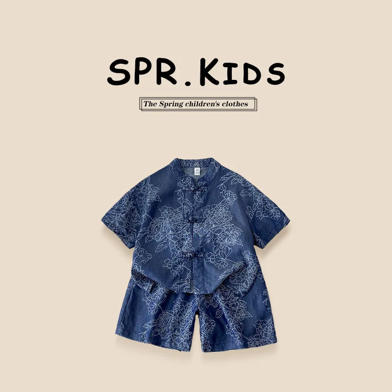 Boys Sets Chlidren Clothes Summer New Set 2024 New Summer Suit Casual Children Plate Buckle Short Sleeve Two-piece Set