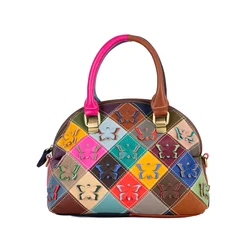 Borsa a conchiglia con motivo floreale a farfalla colorata fatta a mano in vera pelle bovina borsa a tracolla casual alla moda borsa da donna