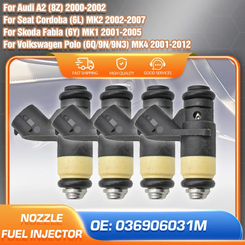 

Fuel Injectors Nozzle Kit For Volkswagen Polo Audi A2 Skoda Fabia Seat Cordoba 1.4L L4 2000 2001 2002 Set of 4pcs 036906031M