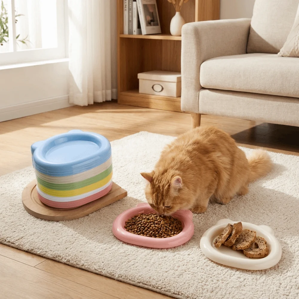 Durable Plastic Bear Shaped Pet Plates Food Grade Unbreakable Cat Food Plates Colorful Stackable Pet Snack Dish Daily Use