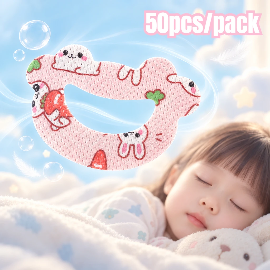 50Pcs Kids Mouth Patches, Rabbit & Carrot Print Soft Open‑Center Sleep Patches, Easy‑Apply Children Nighttime Bedtime Patches