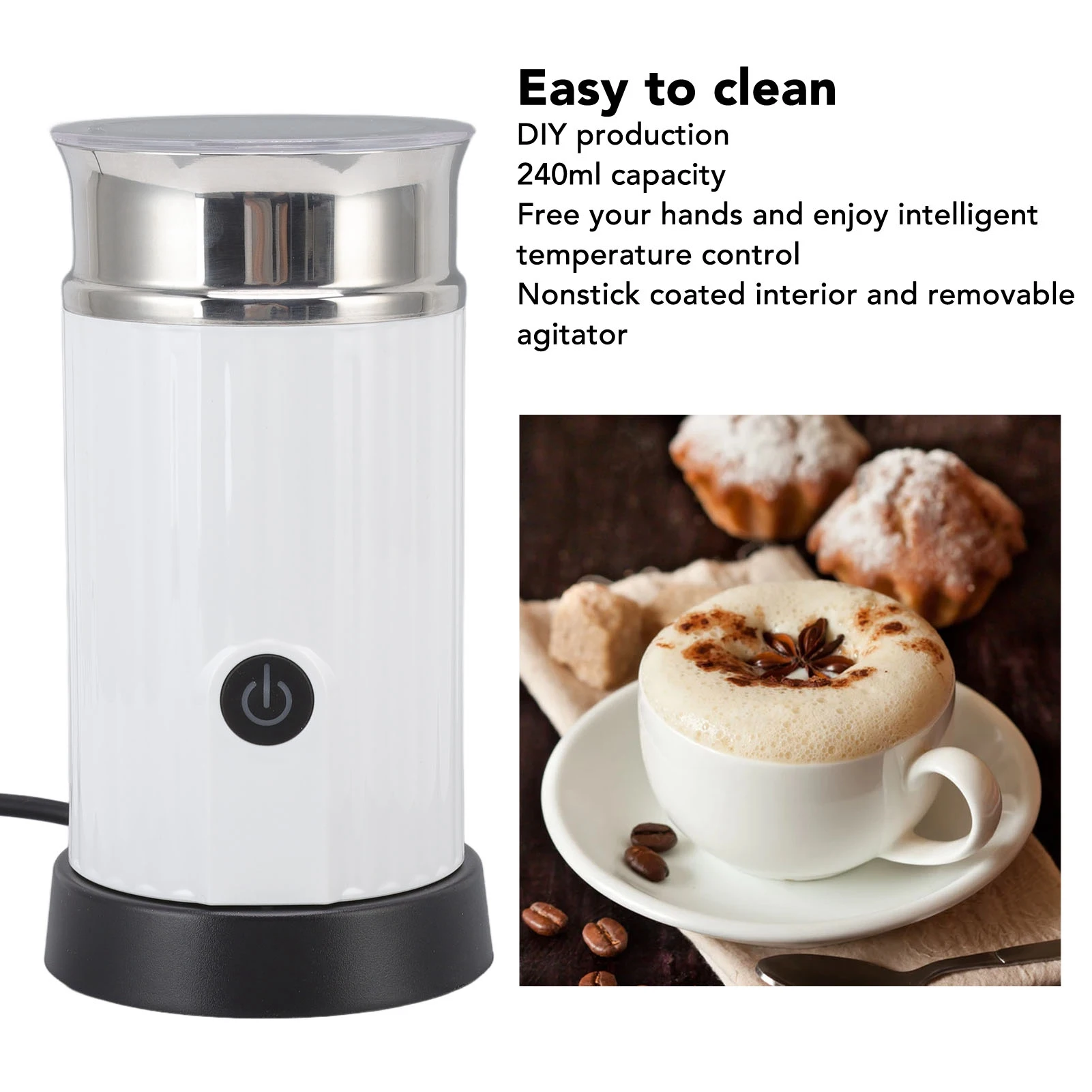 

230ml Electric Milk Frother Frothing Foamer Chocolate Mixer Cold/Hot Latte Cappuccino Fully Automatic Milk Warmer Cool