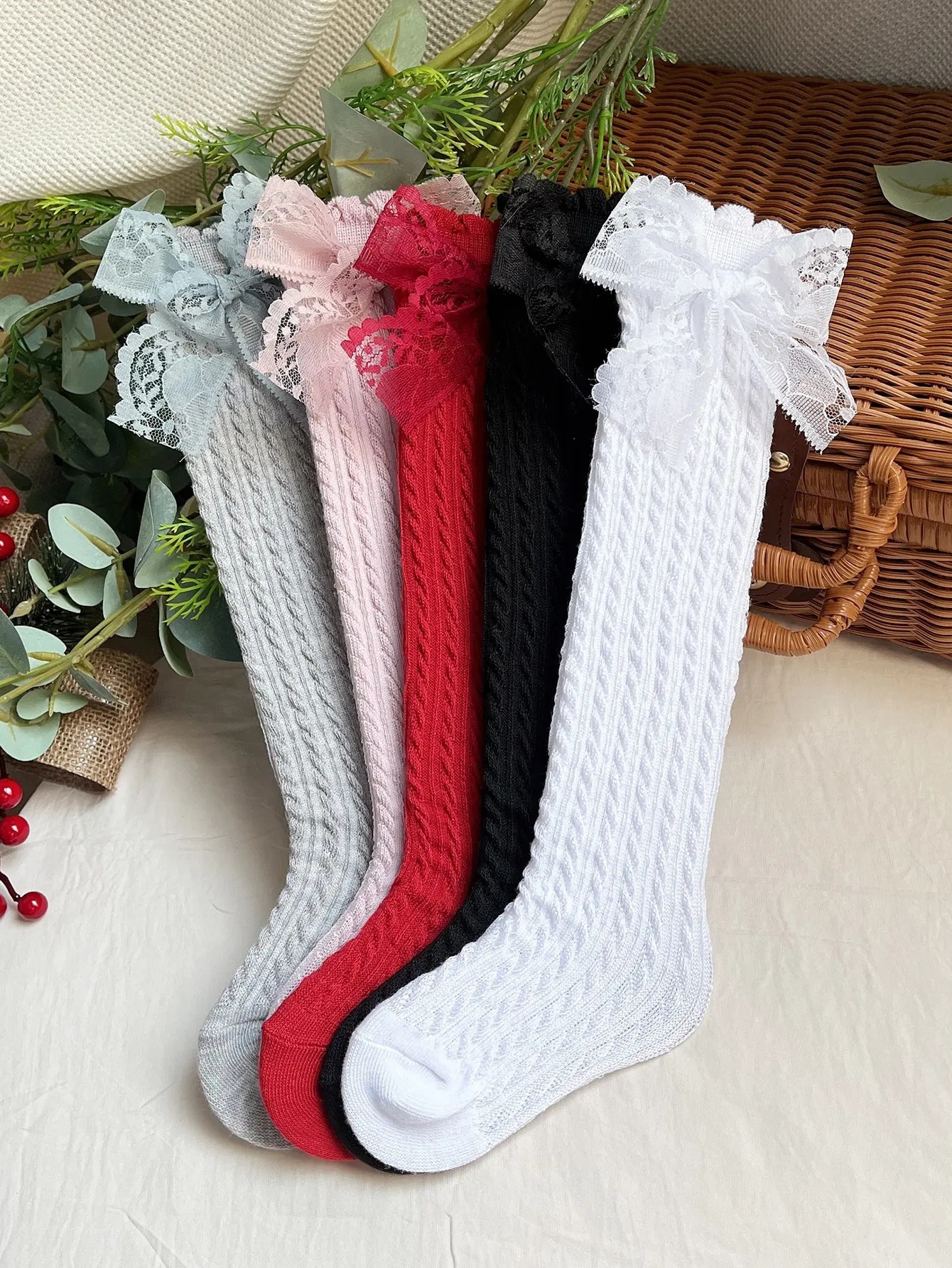 5pairs Girls Bow Decor Over The Calf Long Socks