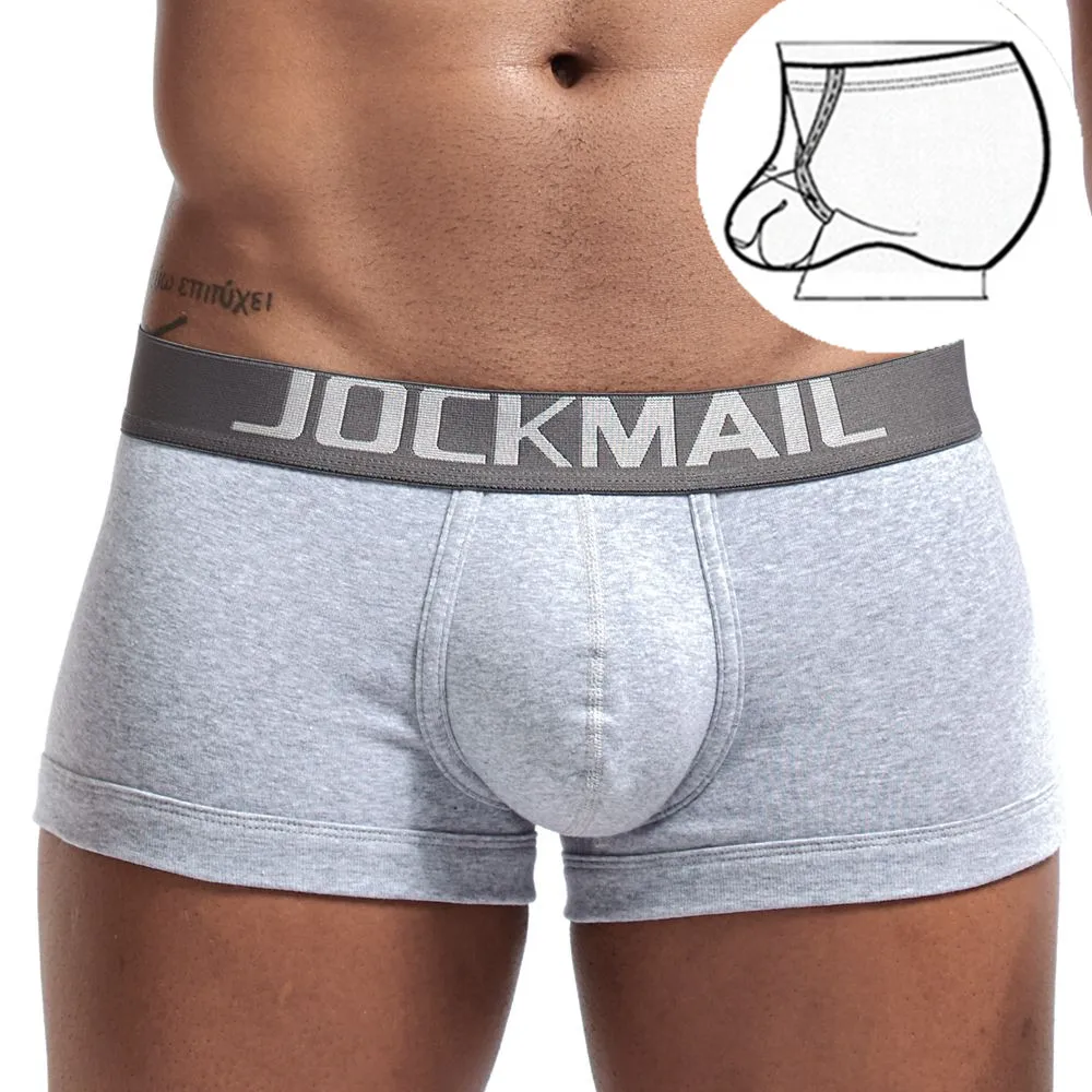 JOCKMAIL Sexy Ring Design Men\'s Underwear Cotton Fashion Boxer Briefs Low Waist Sports Swim Trunks Gym Shorts Male Underpants