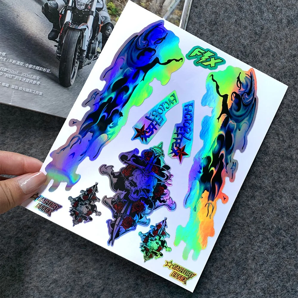 Motorcycle Sticker Helmet Laser Rainbow Reflective Skull Shaped design Decals For Honda Haley Yamaha DUCATI