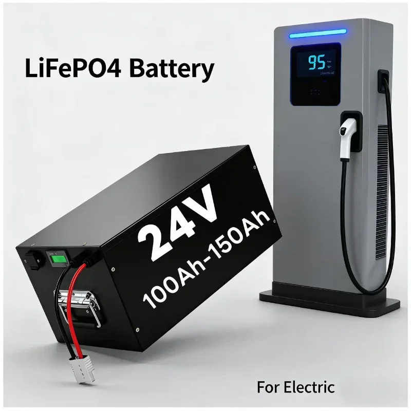 24V 100Ah 120Ah 150Ah LiFePO4 Battery Pack with 100A BMS & Charger, Deep Cycle Power Supply for Electric Fishing Boat, Trolling