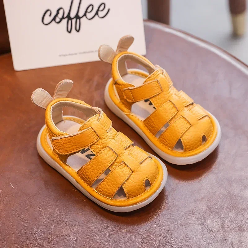 Baby Girls Boys Sandals Summer Anti-collision Infant Toddler Shoes Genuine Leather Soft Bottom Kids Children Beach Sandals