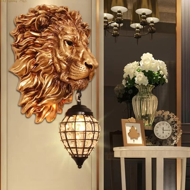 retro lion head indoor wall lamp Living room Internet celebrity bar Restaurant corridor bar Decorative lighting fixtures