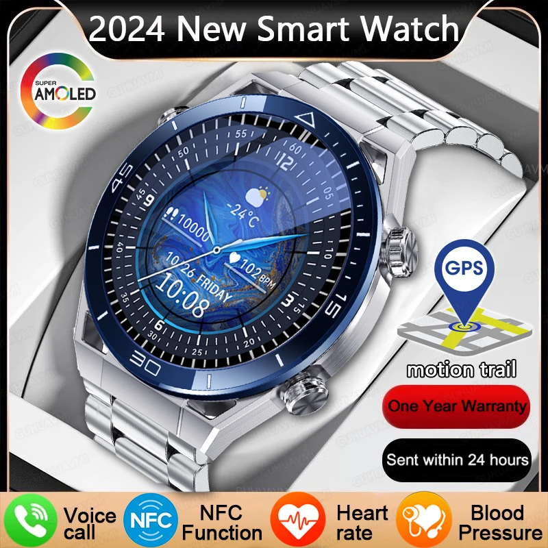 2024 NFC Smart Watch Men Sport GPS Track Watches Women Wireless Charging Custom Dial Call Heart Rate ECG Smartwatch For Men lady