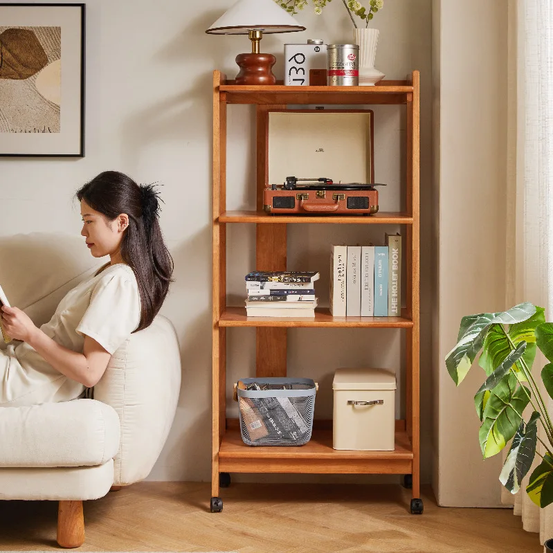 Movable multi-functional shelf, floor-to-ceiling bookshelf, restaurant kitchen, microwave oven storage rack, simple