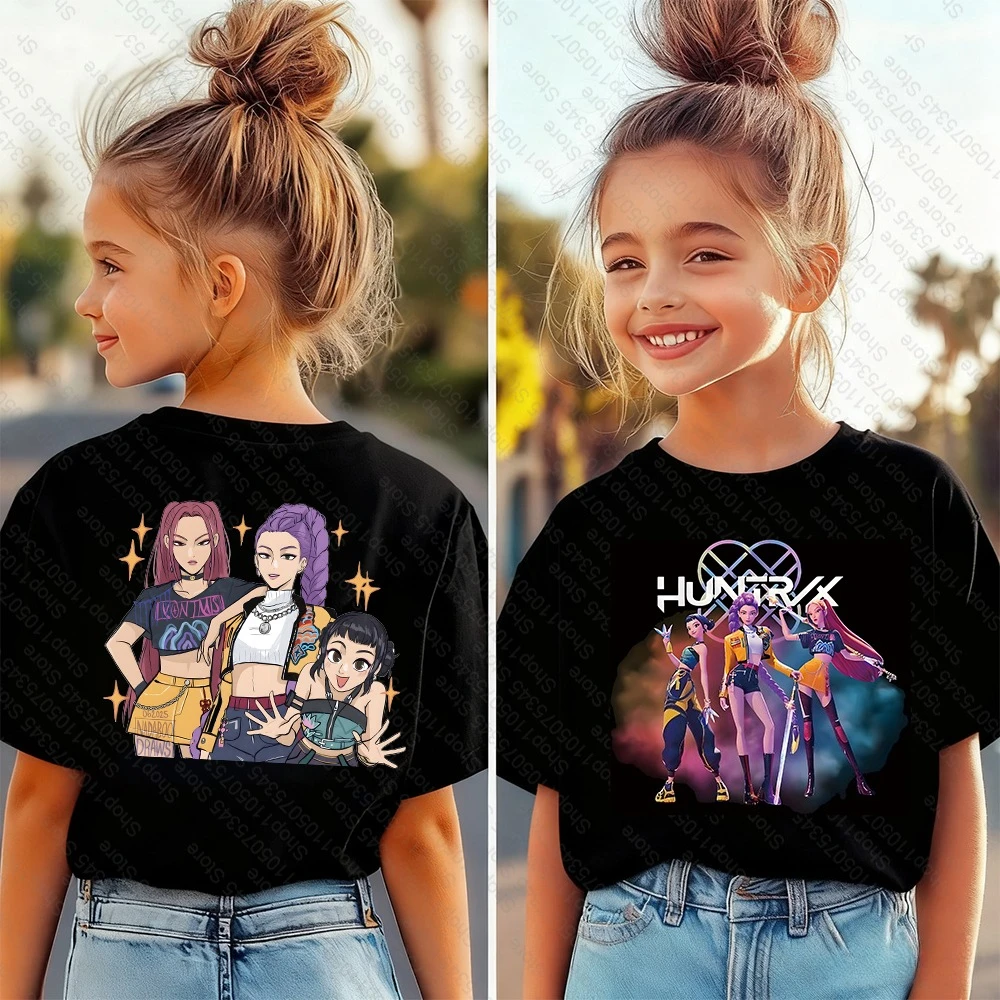 

Детская футболка Kpop Demon Hunters, женская футболка с короткими рукавами Saja, детская футболка Kpop Demon Hunters, футболка для мальчиков и девочек, семейная одежда