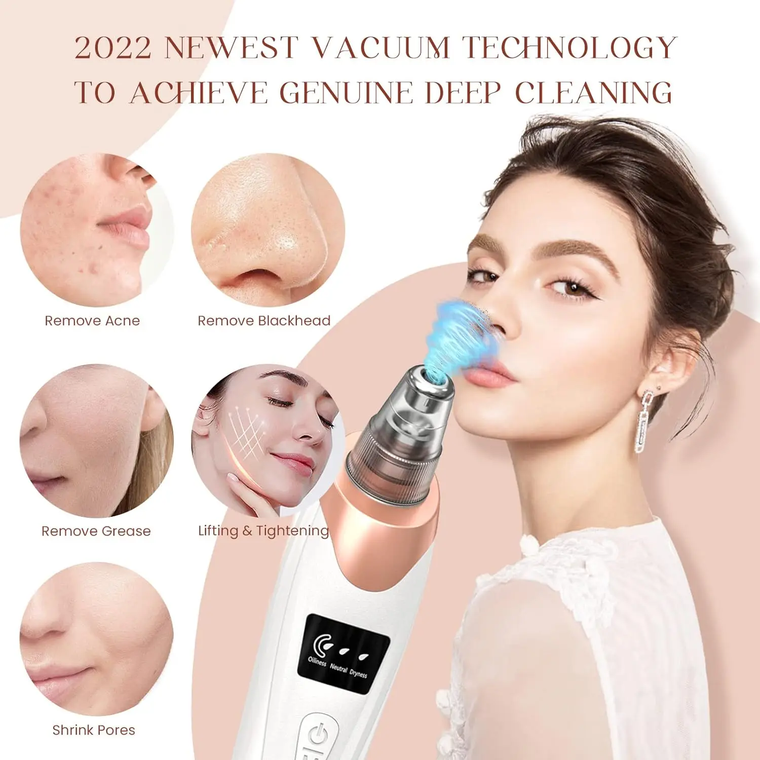 Dark Dot Spots Pore Cleanser Point Noirs Extractor Vacuum Blackhead Remover 5 in 1 Pimple Acne Sebum Sucker Facial Cleaning Tool