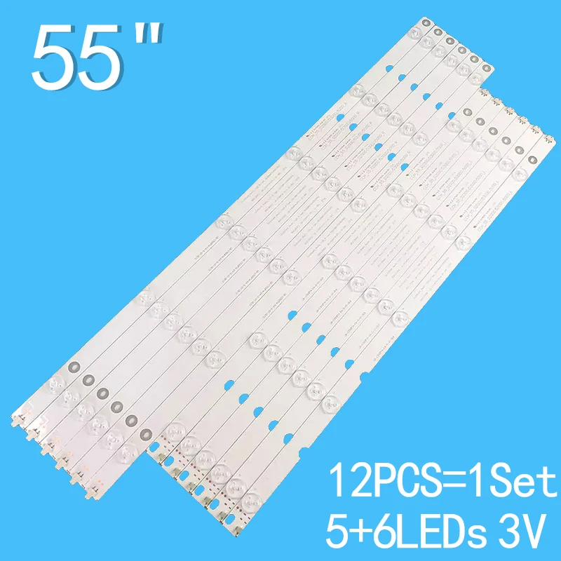 12pcs/lot 3V 1W 5+6lamps Backlight Tv Bar For TCL 55inch CRH-Z55D20003030110665SREV1.2 CCH-LB55-D2000/D3000/D5000-R/L 55CE2210M