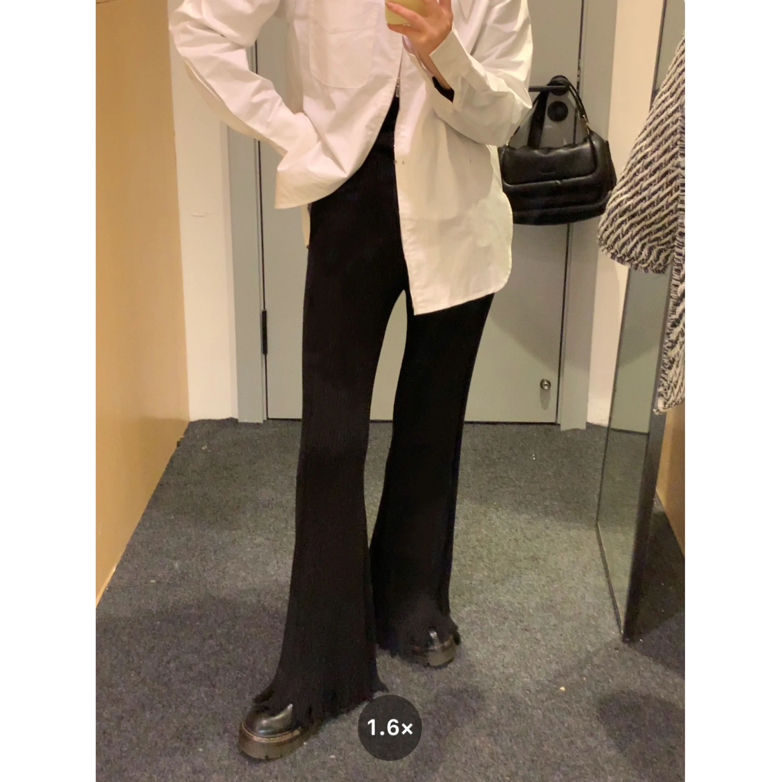 

Брюки женские прямые с высокой талией, осенне-зимние, длинные, с легким расклешением, повседневные, из УФ-ПУ