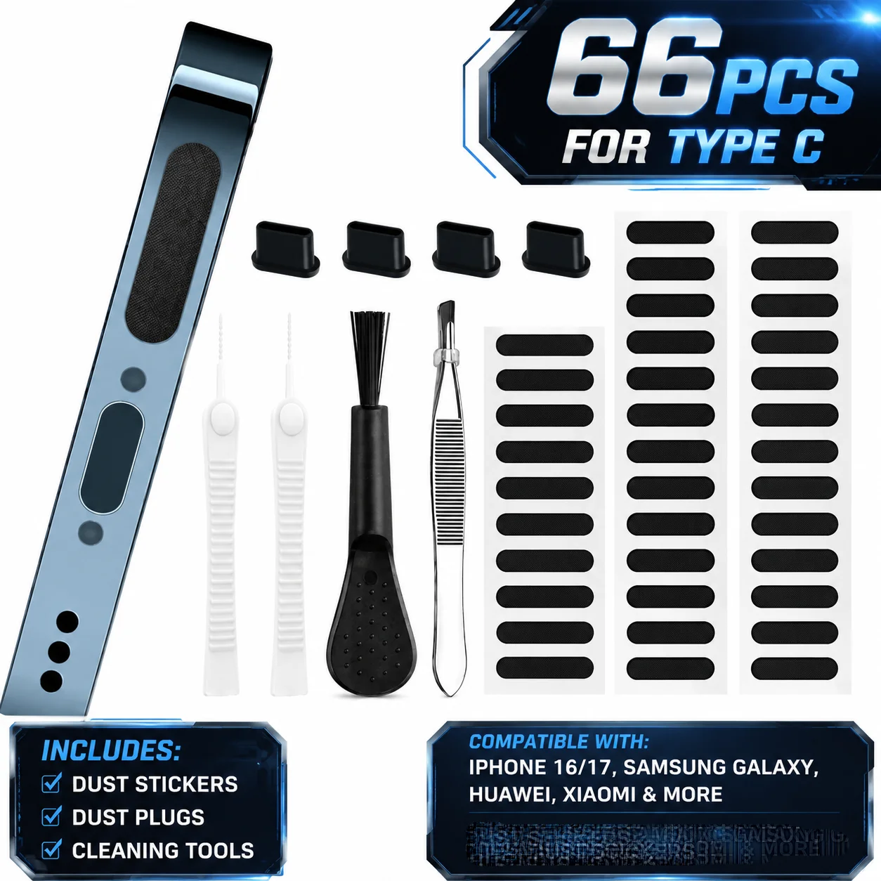 Dust Removal Sticker - 66PCS Universal Phone Cleaning Kit with