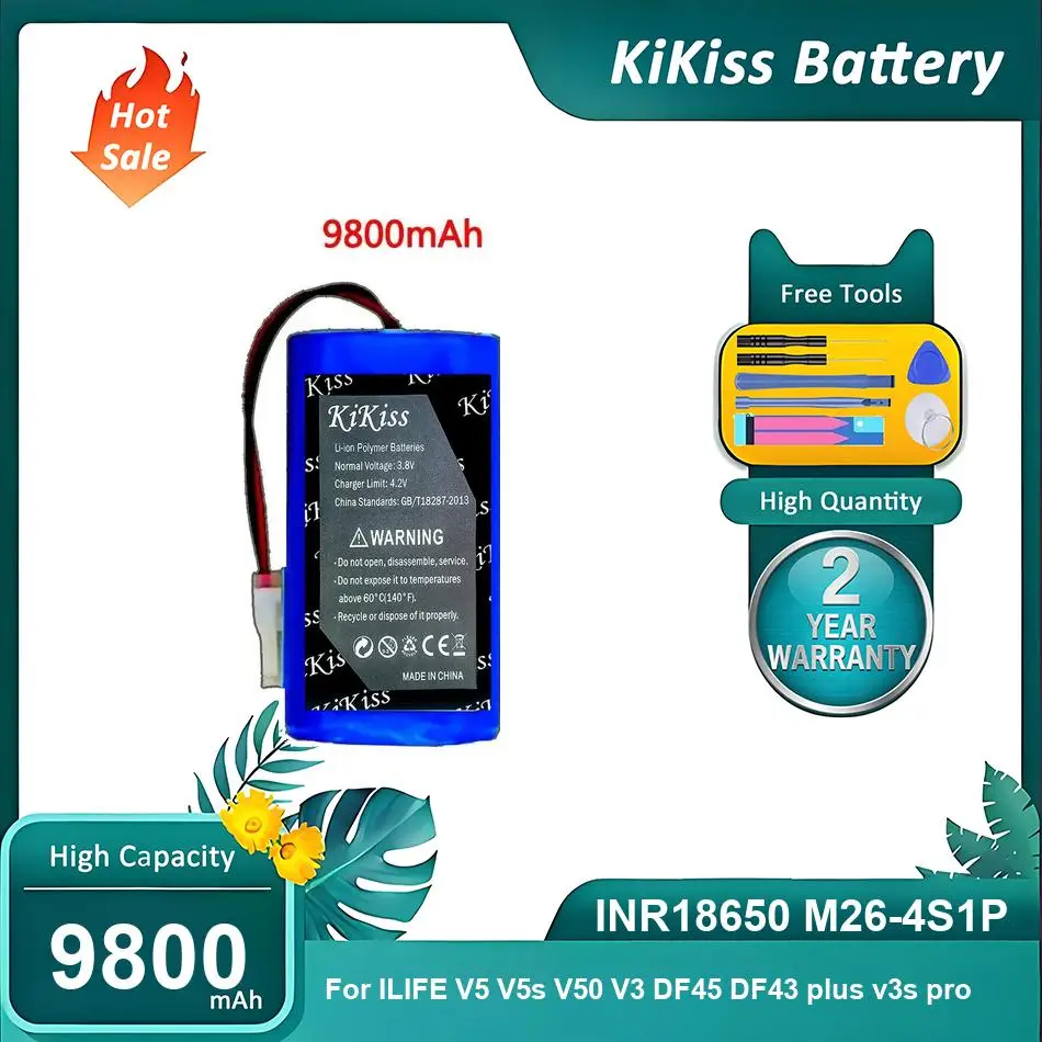 

Высокопроизводительный аккумулятор для робота-пылесоса ILIFE V5 V5s V50 V3 DF45 DF43 plus v3s pro, INR18650 M26-4S1P, 9800 мАч