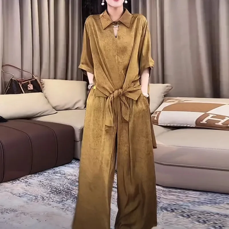 

Летние женские брюки с коротким рукавом и высокой талией, комплект 2026 женских брюк большого размера 5XL, корейские женские модные широкие брюки, 2 шт.