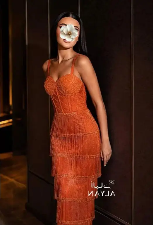 Luxury Mermaid Evening Dresses Sparkly Beading Tassel Spaghetti Straps Celebrity Gowns Delicate Jersey Prom Dresses Customized