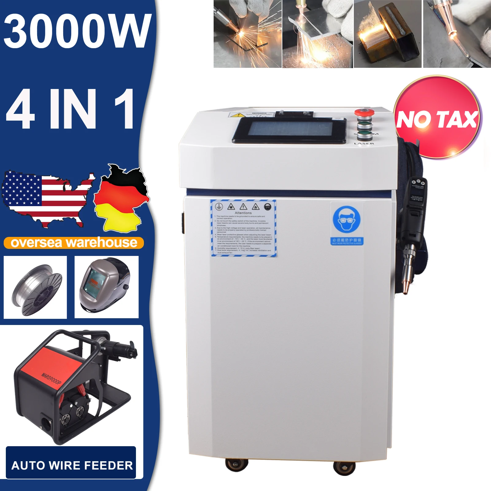 Handheld 3000W Laser Welding Machine 4 IN 1 Welder RECI Laser Source for Metal Welding Cleaning Cutting 380V EU STOCK US STOCK