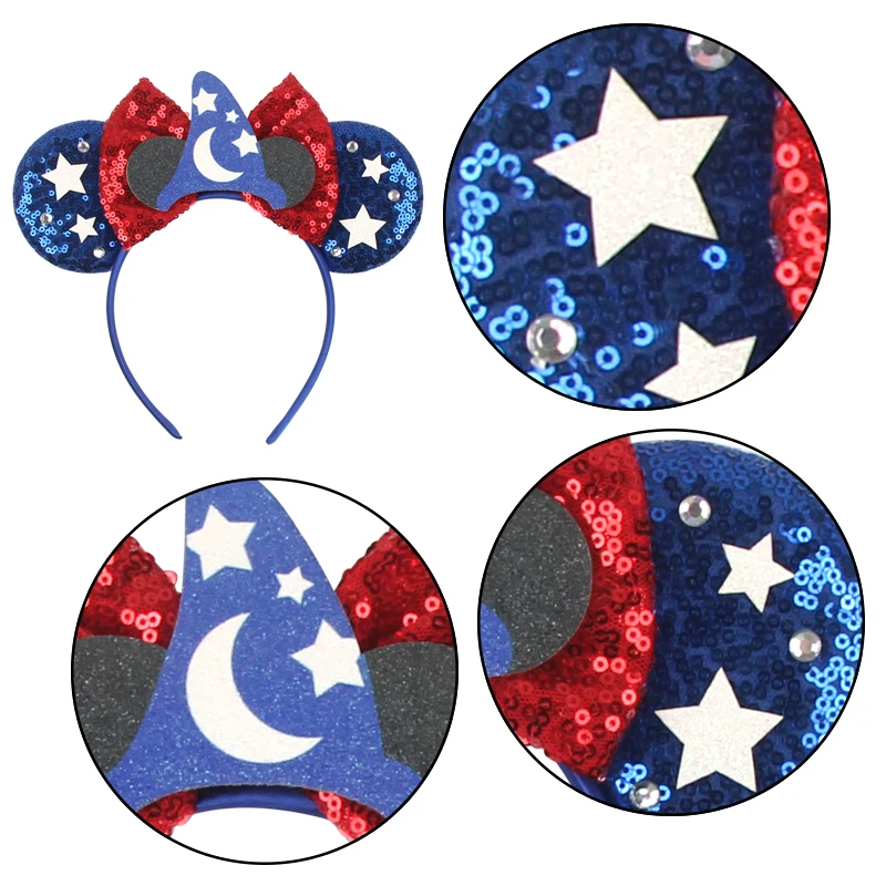 2024 Disney Ears Headband Moon Star Sequin Bow Festival Party Hairband For Girls Women DIY Hair Accessories