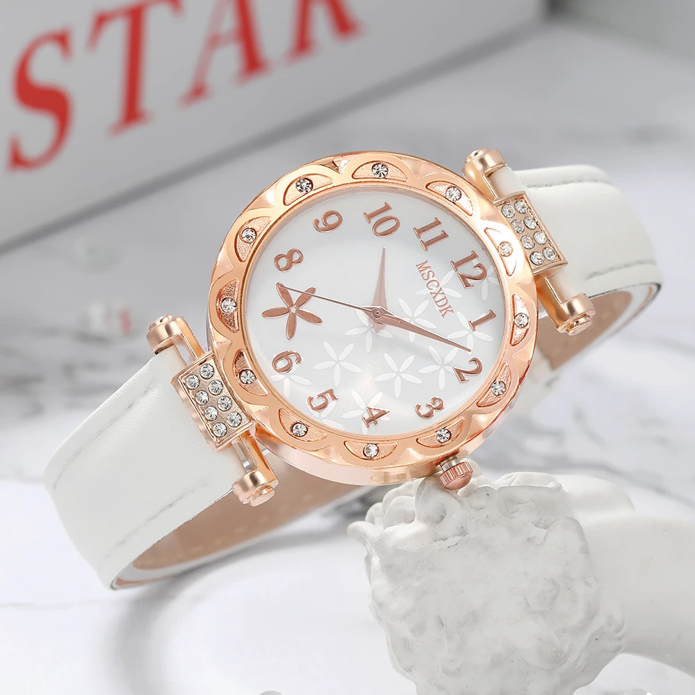 10pcs Women\'s Watch Set Fashion Casual Round WOMEN\'S Quartz Watch Fashion Hairpin Earrings Necklace Ring Watch Set