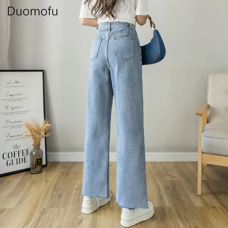 Duomofu Sommer Klassiker unregelmäßig gerade lose weibliche Jeans grundlegende hohe Taille schlanke Mode aushöhlen einfache lässige Frauen Jeans