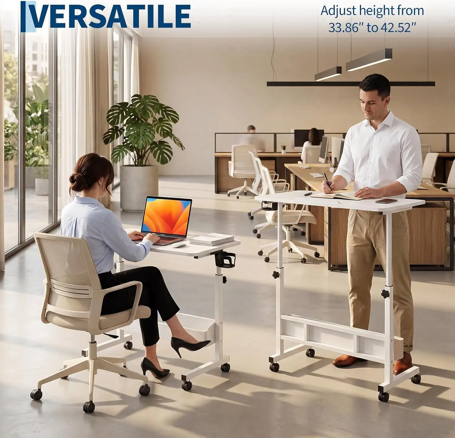 33.86‑42.52 inch Height Adjust RangeStanding Desk, Built‑In Cup Holder, Mesh Storage Pouch, Laptop Anti‑Slip Slot, Compact For Home & Office
