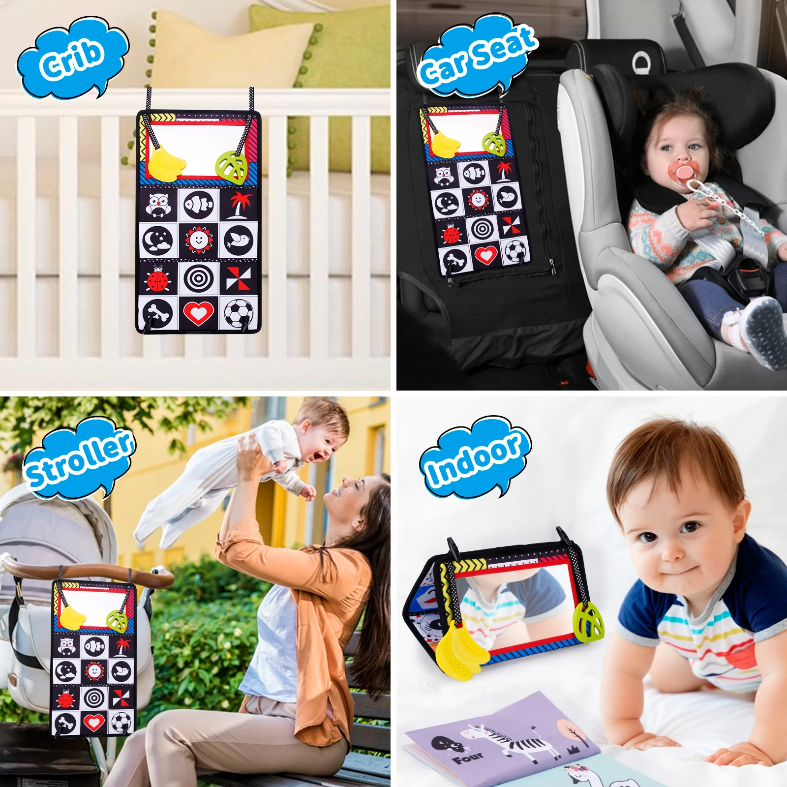 Baby Cloth Book with Distorting Mirror Soft Cartoon Parent-child Interactive Montessori Early Educational Toy for Children Gifts