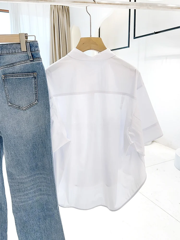 

Mimifa Luxury Loose Fit Workwear irt with Double kets f Sve Korean Sle Breathable Comfortable Summer irt