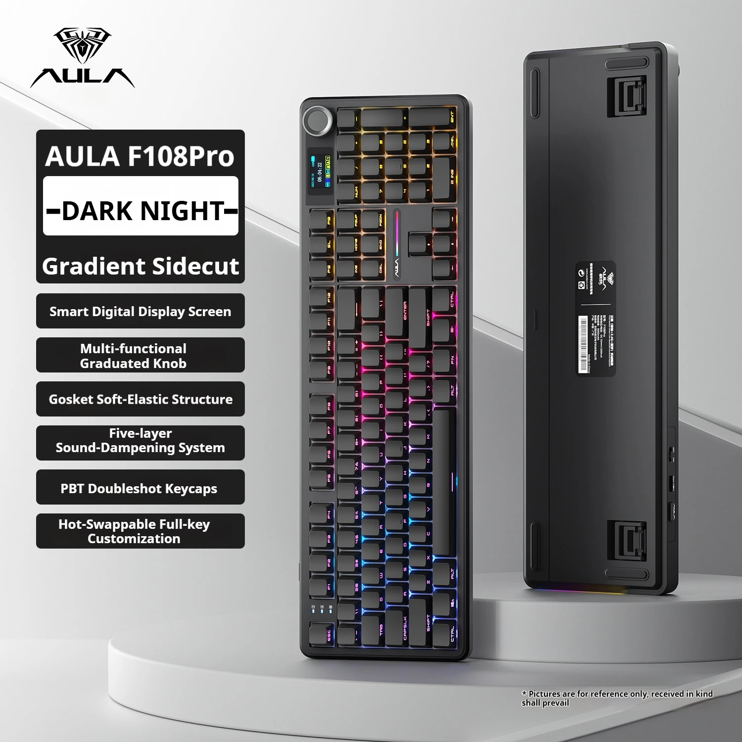 لوحة مفاتيح ميكانيكية AULA F108 PRO مخصصة 100% تخطيط RGB الخلفية سماعة لاسلكية تعمل بالبلوتوث Hifi Switch لوحة مفاتيح الألعاب