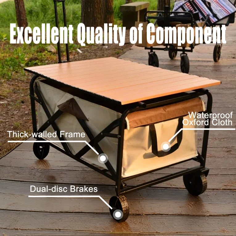 OEM Foldable Trolley with 7.5cm Tank Wheel Outdoor Waterproof 150-200L Large Capacity Industrial Tools Camping Picnic Wagon